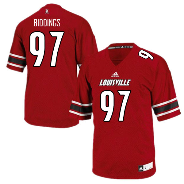 Men #97 Carl Biddings Louisville Cardinals College Football Jerseys Sale-Red